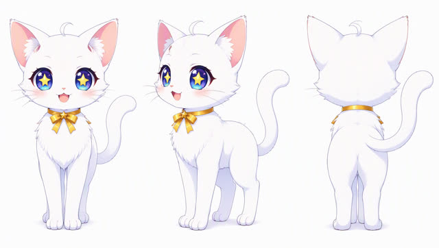 Magical cat mascot reference sheet