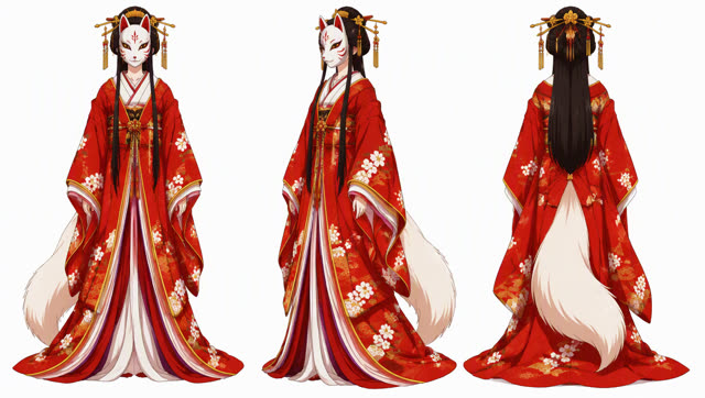 Kitsune bride character reference sheet used to keep an anime character consistent