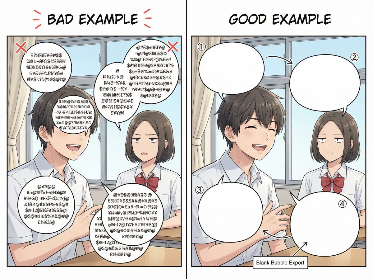 Readable speech bubbles with blank bubble option